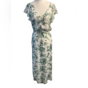 H&M Green And White Maxi Dress With Tie At Waist Size 6